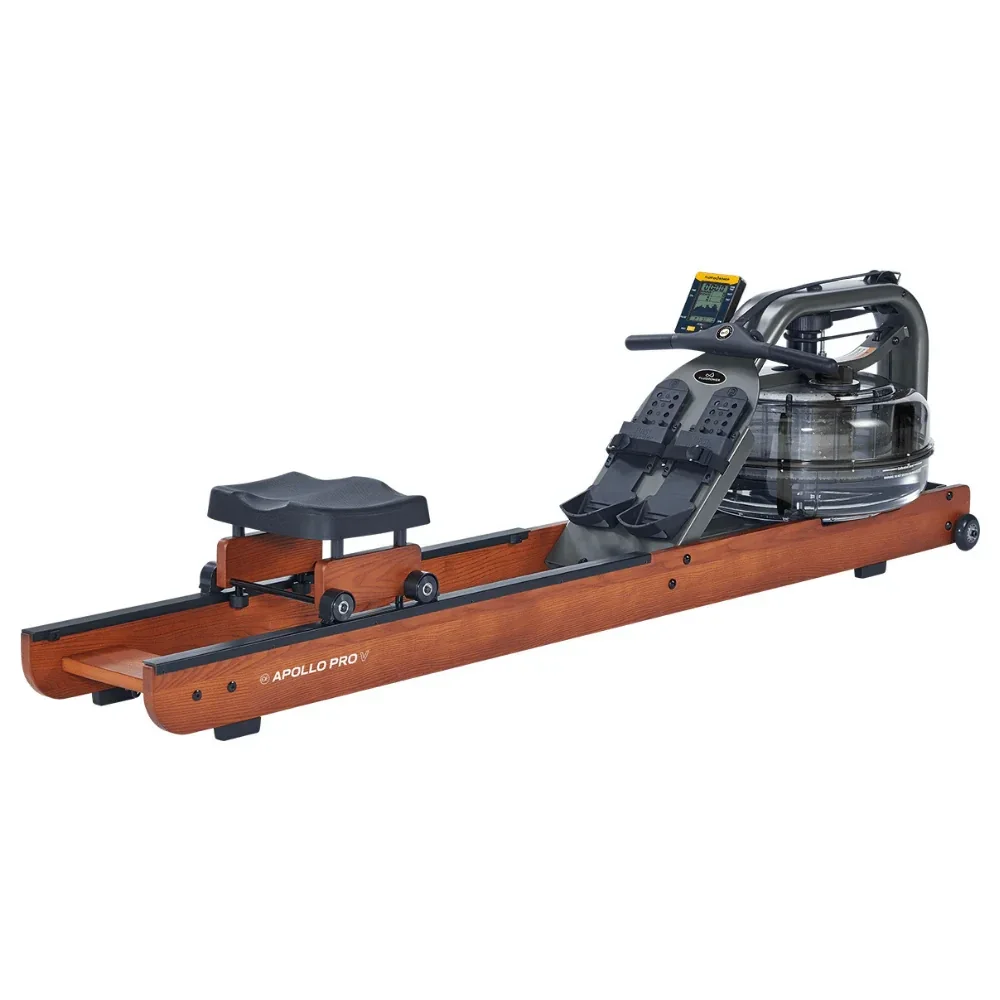 Apollo Pro water rowing machine with wooden frame and digital display for Health and Fitness full-body workouts. Visit waiteandsea.com.au