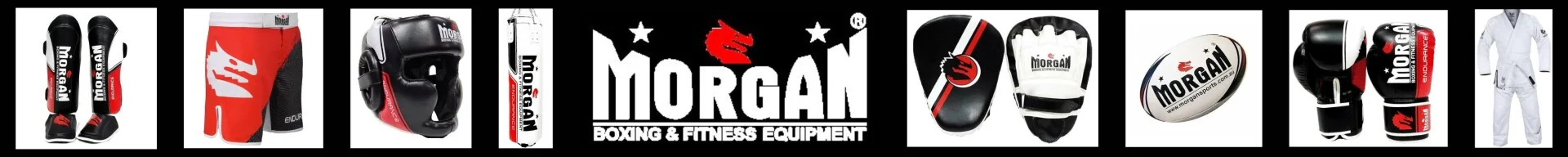 Morgan Sports combat and fitness equipment collection featuring gloves, pads, and gear.