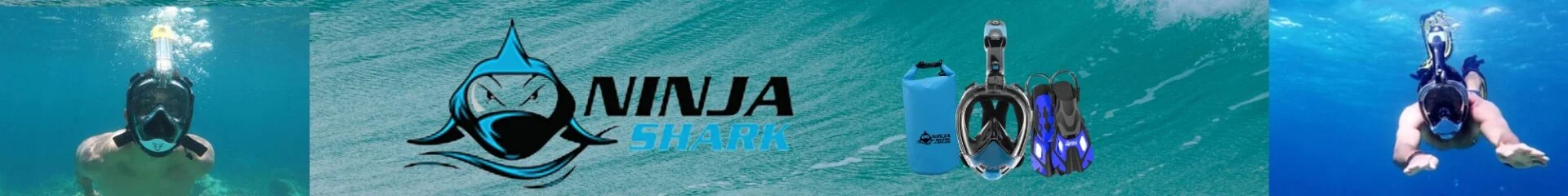Ninja Shark underwater banner featuring diving masks and snorkel gear.