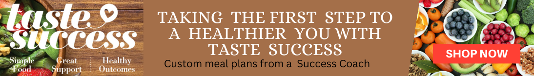 Taste Success banner with healthy foods and text promoting custom meal plans.
