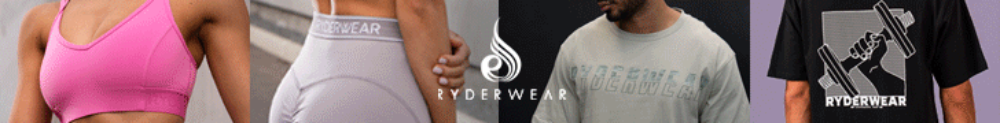 Ryderwear activewear collection showcasing stylish gym tops, leggings, and fitness apparel.