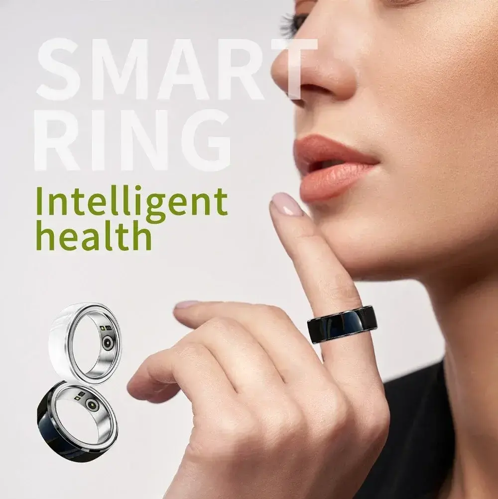 Smart health ring on a woman's hand, designed for intelligent Health and Fitness tracking and wellness monitoring. Visit waiteandsea.com.au