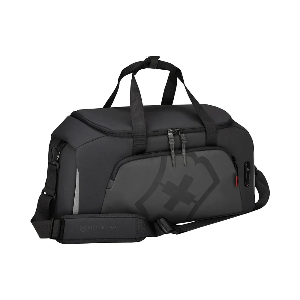 Black Sports Duffle Bag with Adjustable Strap - Health and Fitness Travel Essential