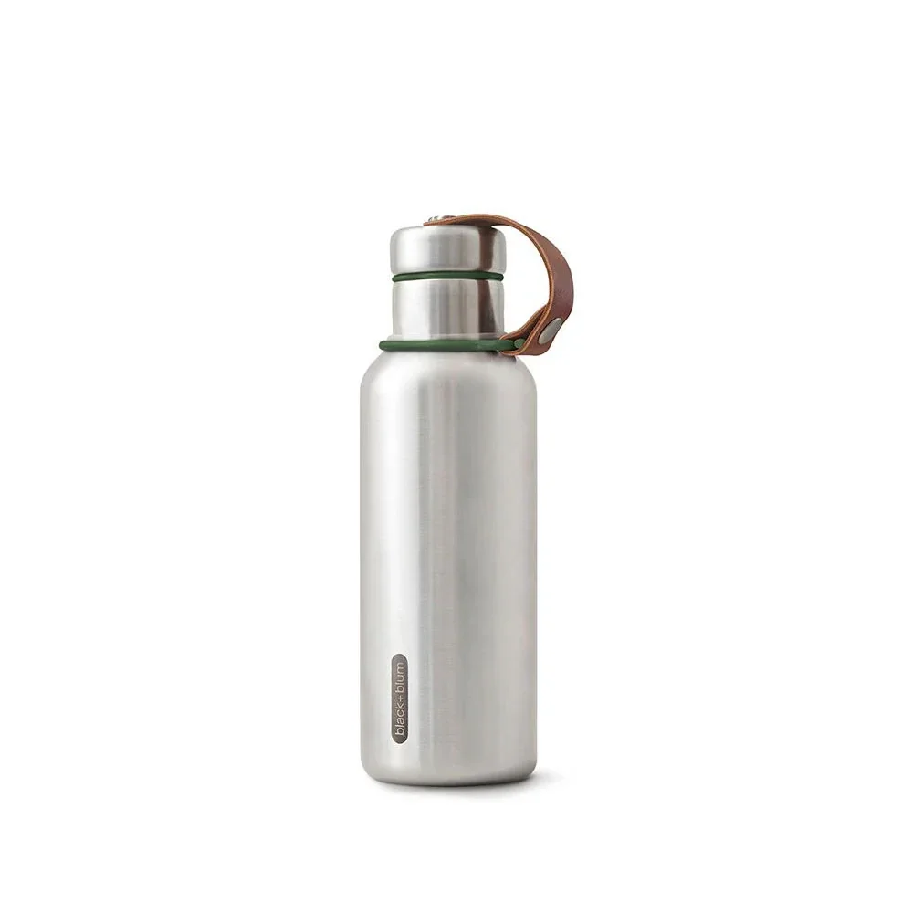 Stainless Steel Water Bottle with Leather Strap - Health and Fitness Hydration
