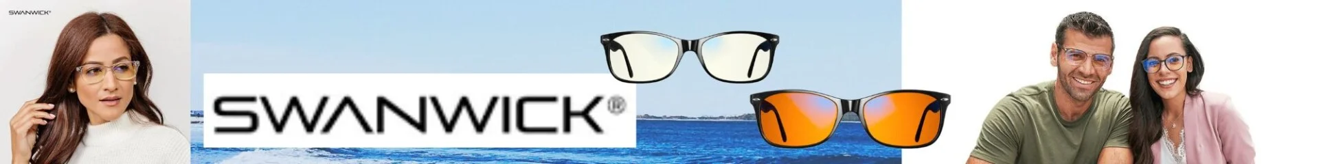 Swanwick blue light glasses collection with stylish designs for improved eye health.