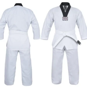 YAMASAKI V2 RIBBED TAEKWONDO UNIFORM – BLACK V NECK 8oz
