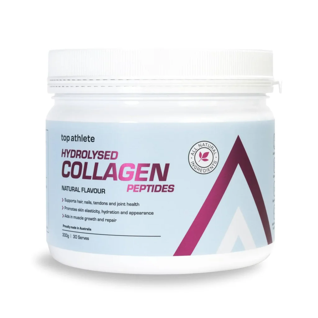 Top Athlete Hydrolysed Collagen Peptides in natural flavor, a premium supplement for skin, bone, and joint health, available at waiteandsea.com.au.