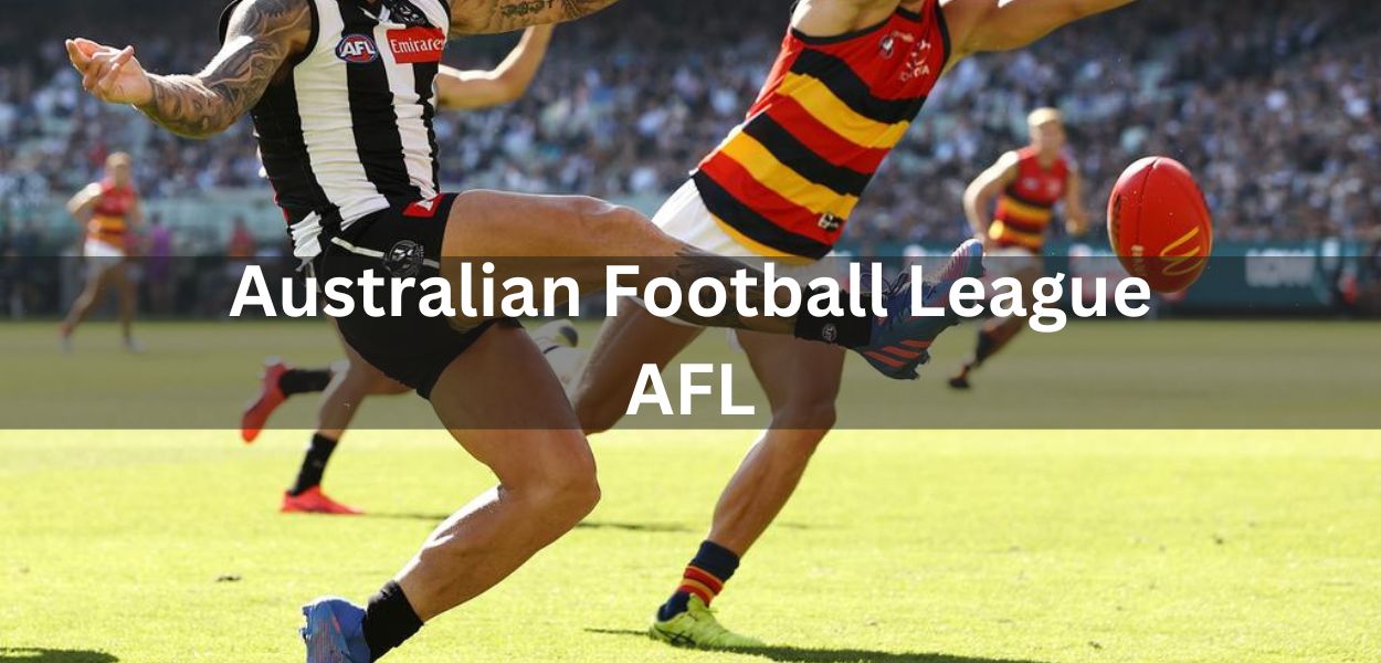 Australian Football League (AFL) game action with players from Collingwood and Adelaide competing for the ball on a bright sunny day