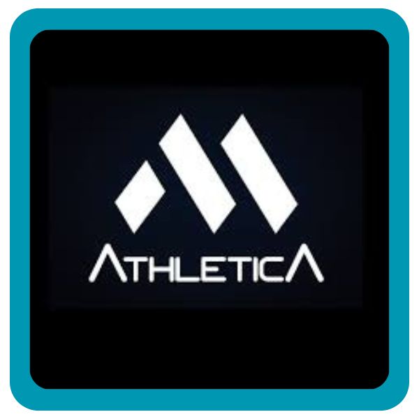 Athletica logo featuring bold, modern geometric lines symbolizing fitness, activewear, and sustainable performance.