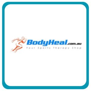 BodyHeal logo featuring a runner silhouette and the tagline "Your Sports Therapy Shop" offering sports recovery products.