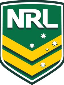 The official National Rugby League (NRL) logo in green, yellow, and white, featuring stars and chevrons representing Australia's sporting culture.