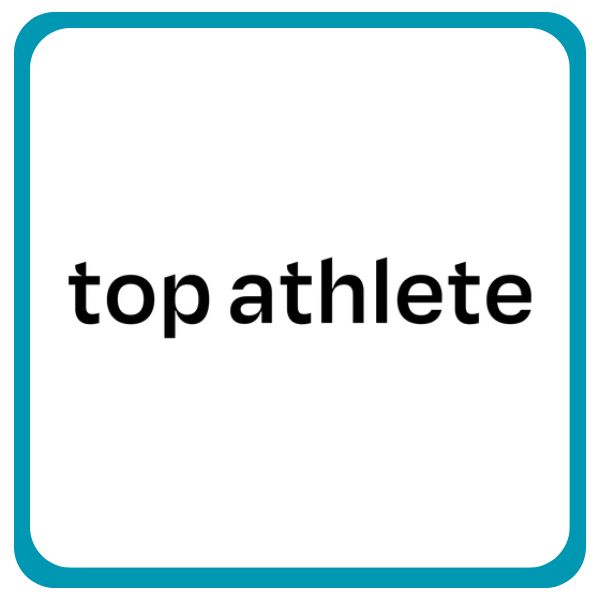 "The Top Athlete logo featuring simple and bold black text 'top athlete' centered within a teal-bordered square."