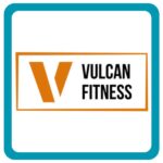 Vulcan Fitness logo featuring a bold orange "V" and black text on a clean white background