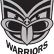"The official New Zealand Warriors NRL logo featuring a stylised Maori-inspired mask design in black and silver."