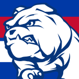 "The official Western Bulldogs AFL logo featuring a bold and fierce white bulldog on a blue, red, and white background, symbolising the team’s strength and determination."
