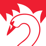 "The official Sydney Swans AFL logo featuring a bold red swan in motion, symbolising the team’s grace and strength, set against a white background."