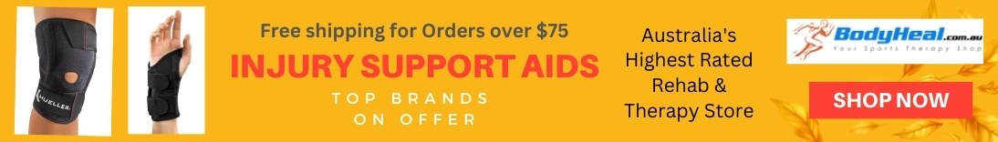 Banner showcasing injury support aids with free shipping for orders over $75 from Waite and Sea.