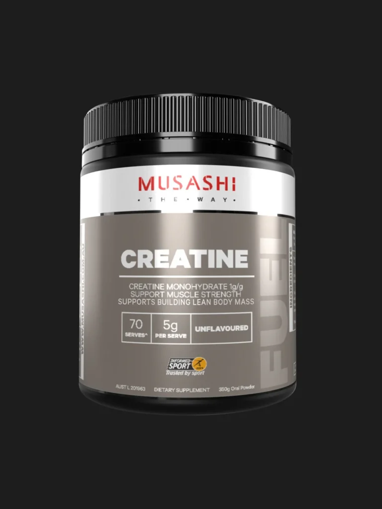 Musashi Creatine Monohydrate container, unflavoured, 350g for muscle strength and lean body mass.