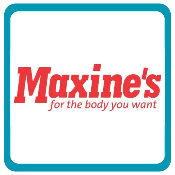 Maxine's logo with the tagline "for the body you want" in red text on a white background.