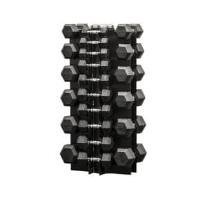 Rubber Hex Dumbbell 1-25kg Set with Stand, perfect for strength training and fitness routines.