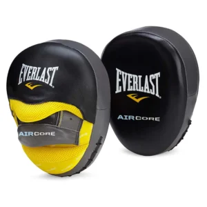 Everlast Air Core punch mitts in black and yellow, designed for precision and durability in boxing training.
