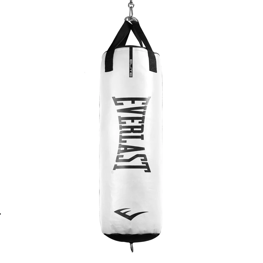 Everlast Elite Pro leather heavy bag in white and black, perfect for boxing, fitness, and martial arts training. Visit www.waiteandsea.com.au for details.