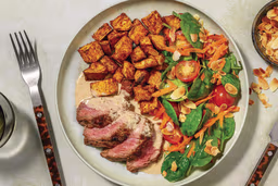 HelloFresh braised beef steak with broccolini and mashed vegetables: A health and fitness-friendly meal.