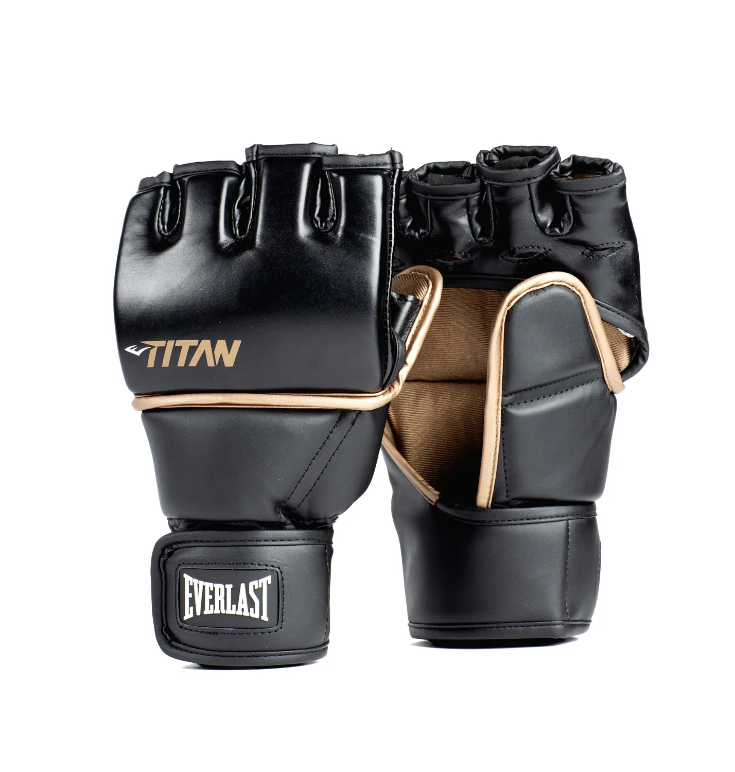 Everlast Titan MMA gloves in black and gold, designed for superior performance and durability, ideal for health and fitness training. Visit www.waiteandsea.com.au for more.