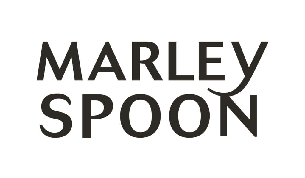 Marley Spoon logo in black text on a white background with a stylised curved line integrated into the letter "Y."