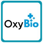 OxyBio logo featuring a clean black and blue design with a plus symbol to emphasise health and wellness. Relevant for health and fitness.