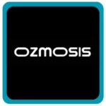 Ozmosis logo in black and white, representing surfwear and swimwear brand focused on health, fitness, and active living.