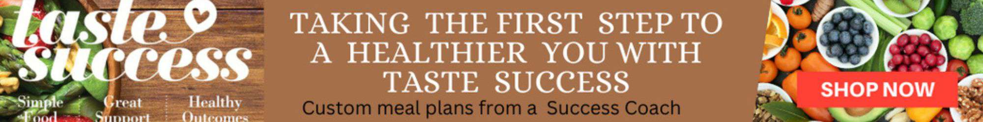 Custom meal plans and fresh produce featured in a banner for Taste Success, promoting Health and Fitness.