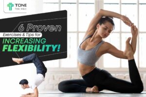 A fit woman performing an advanced yoga stretch, showcasing flexibility and mobility, with a text overlay promoting 6 proven exercises and tips for increasing flexibility. Flexibility training is a key component of health and fitness, enhancing mobility, injury prevention, and overall performance. Learn more at www.waiteandsea.com.au.