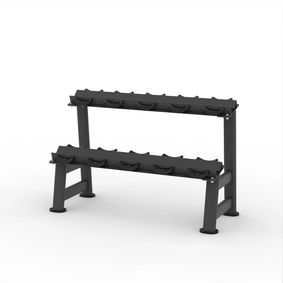 Durable two-tier dumbbell rack designed for gym organisation and storage. Perfect for health and fitness enthusiasts. Available at www.waiteandsea.com.au.