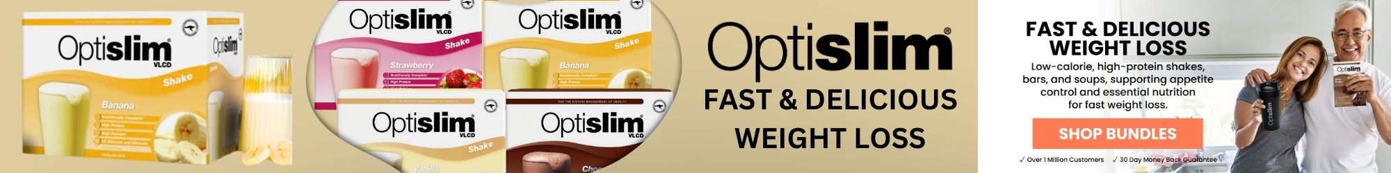 Optislim weight loss shakes, bars, and soups – fast and delicious low-calorie meal replacements designed for effective weight management and appetite control.