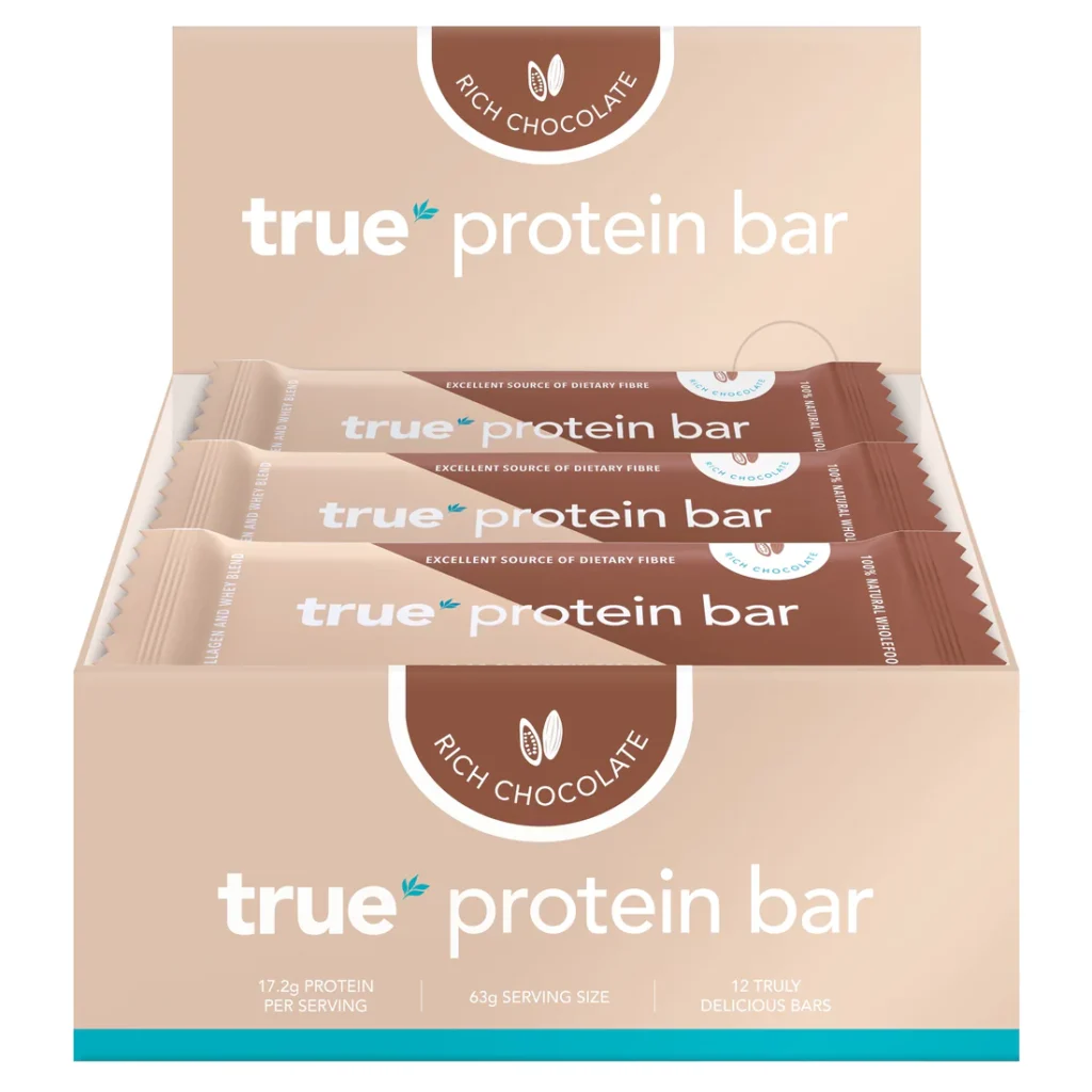 True Protein Bar – Rich Chocolate flavour, a high-protein, natural snack designed for health and fitness. Packed with 17.2g of protein per serving. Available at www.waiteandsea.com.au.