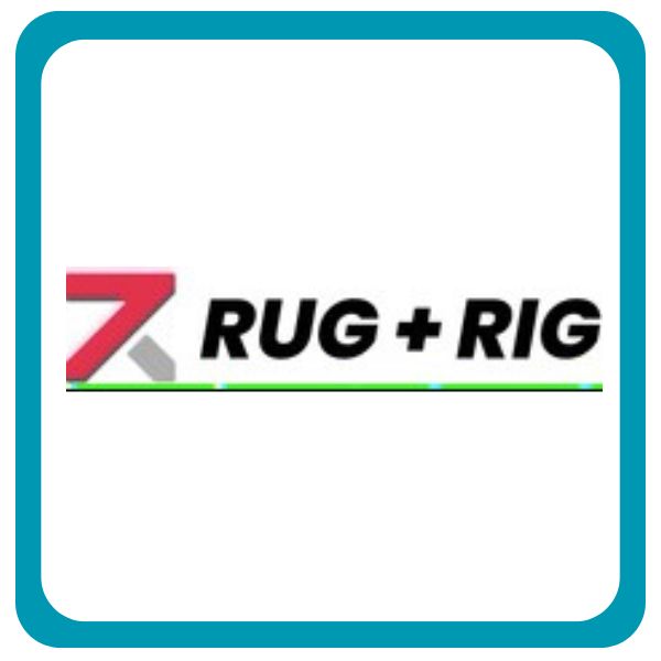 RUG + RIG official logo, a premium brand offering high-quality gym and fitness equipment for strength training and weightlifting. Available at www.waiteandsea.com.au.