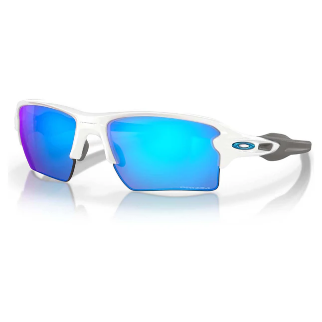 Oakley Flak 2.0 XL sunglasses in white with Prizm Sapphire lenses, built for athletes and outdoor enthusiasts. These high-performance sunglasses provide clarity and protection for health and fitness activities. Shop now at www.waiteandsea.com.au.