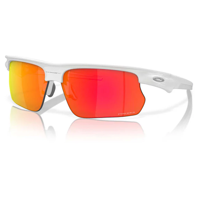 Oakley Half Jacket 2.0 XL sports sunglasses in white with Prizm Ruby lenses, designed for athletes and outdoor enthusiasts seeking premium health and fitness eyewear. Available at www.waiteandsea.com.au.