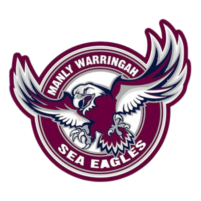 "The official Manly Warringah Sea Eagles NRL logo featuring a fierce maroon and white eagle in flight, surrounded by a circular emblem with the team name."
